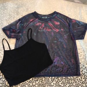 Forever 21 Iridescent mesh crop + black crop cami
